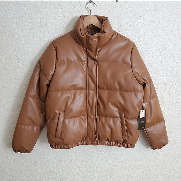 Last one! Final sale! Faux Leather Puffer Jacket - Picture 6 of 9